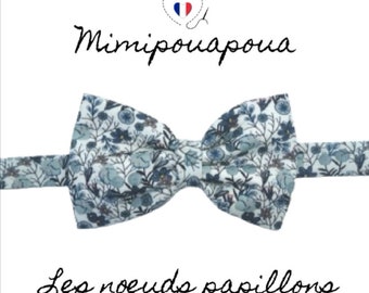 Noeud papillon homme réglable bleu fleurs, événement, mariage, mimipouapoua