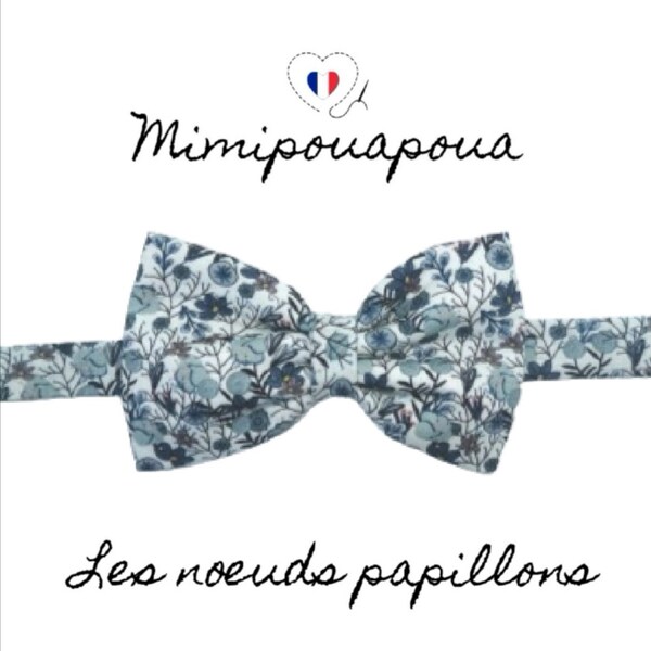 Noeud papillon homme réglable bleu fleurs, événement, mariage, mimipouapoua