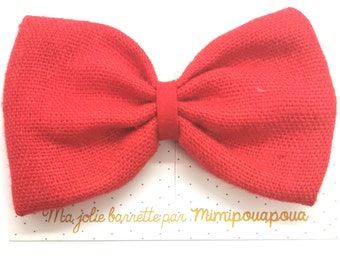 GRANDE barrette noeud lin rouge , pince cheveux, barrette cheveux mariage, mimipouapoua