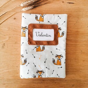 Protege el cuaderno de salud PERSONALIZABLE zorro impreso en algodón, regalo de nacimiento, caja de bebé
