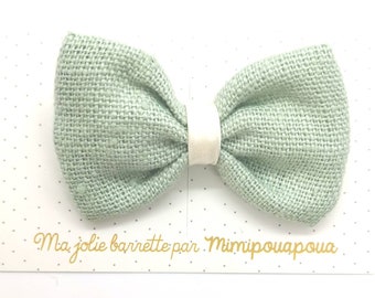 light green linen bow barrette, cream link, hair clip, mimipouapoua