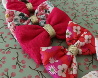 Lot de 6 barrette noeud  5+1 gratuite barrettes rose fuschia, liberty, pince cheveux, mariage, baptème, mimipouapoua