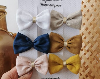 LOT 5+1 free LARGE LINEN bow barrettes, hair clip, mimipouapoua