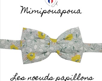 Adjustable men's bow tie green flowers, event, wedding, mimipouapoua