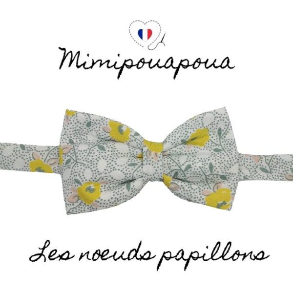 Noeud papillon homme réglable vert fleurs, événement, mariage, mimipouapoua