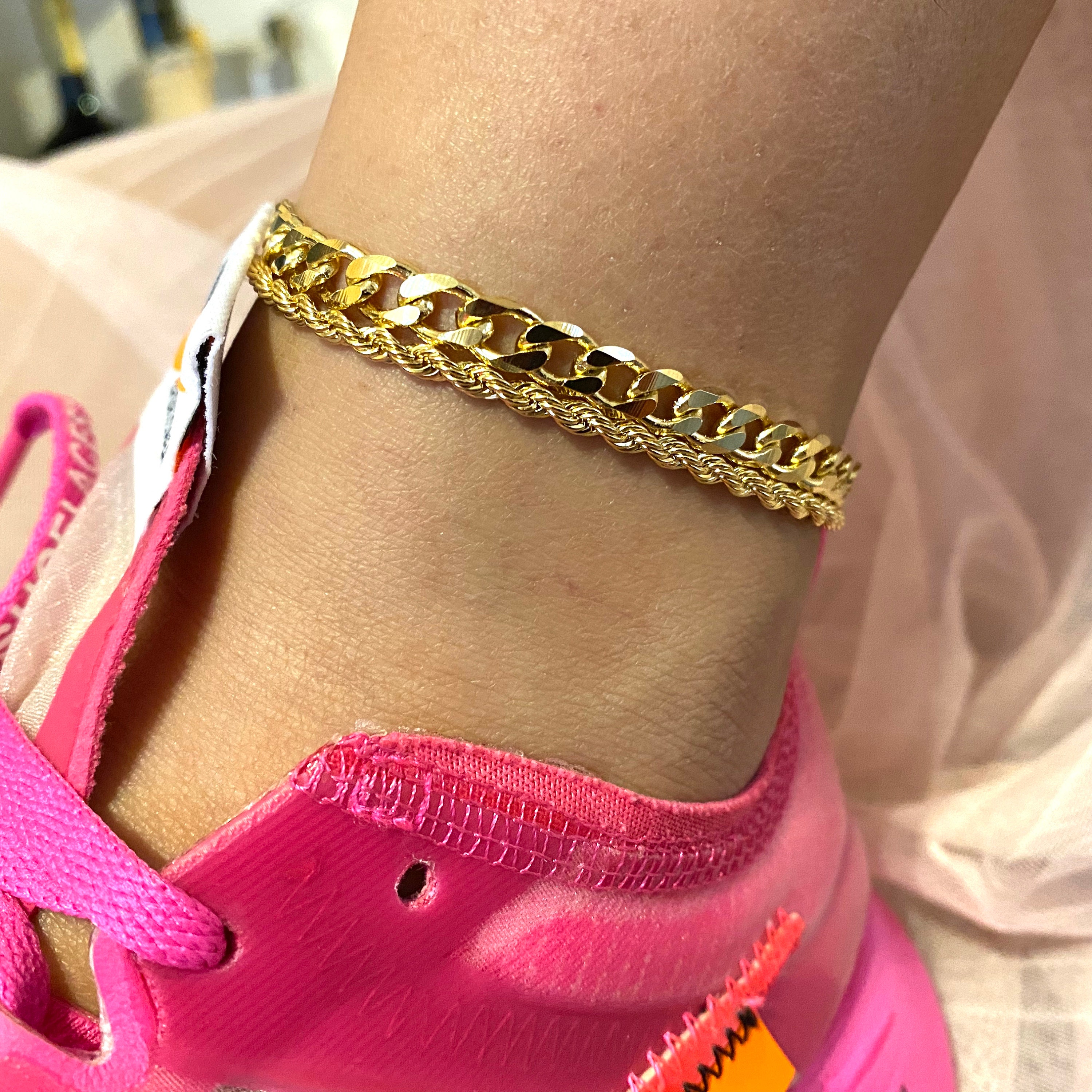 Rope chain anklet18k yellow gold anklet link braceletchain Etsy