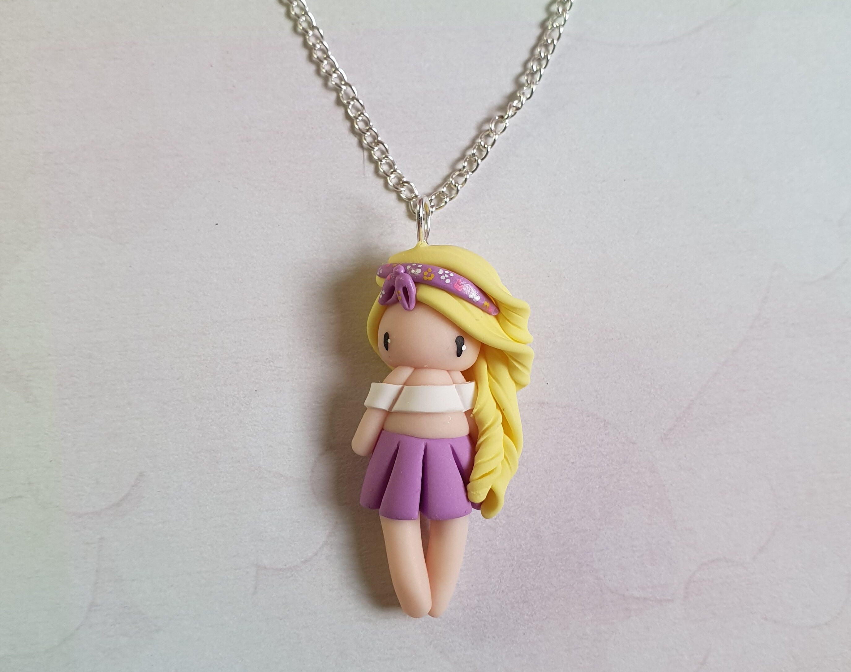 Little Girl Necklace Blonde Hair Purple Skirt White Etsy