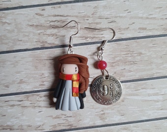 Boucles d'oreilles hermione et breloque hogwarts express