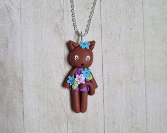 Collier collection animaux fleurit ( chat robe violette)