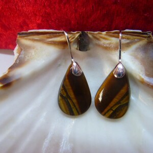Earrings in real TIGER EYE GEMS