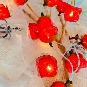 Classic Red rose Champaka flower string lights for patio, wedding, party and decoration,fairy lights ( 20 /35 Bulb warm lights/LED lights )
