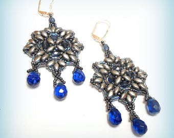 Boucles d'oreille perles tissées "Etoiles en bleu !!"