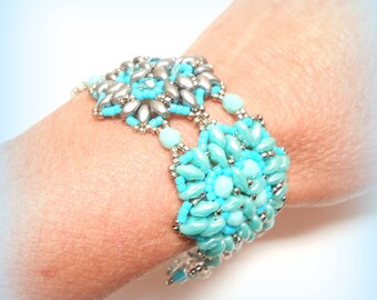 Bracelet tissé perles "Turquoise cristallin !!"