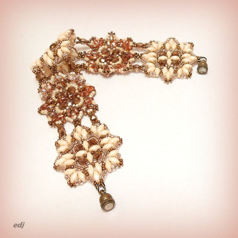 Bracelet tissé perles Douceur d'étoiles en crème et rosé mordoré image 1