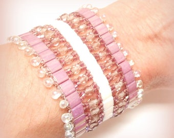 Manschette Armband geflochten Perlen Tila "Rose Lilas!"