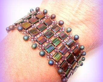 Cuff Bracelet woven beads tila "Purple métal!"