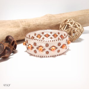 Bracelet Miyuki bangle blanc nacré cuivre et perles cristal orange image 5