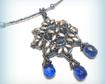 Collier perles tissées "Etoiles en bleu !!"