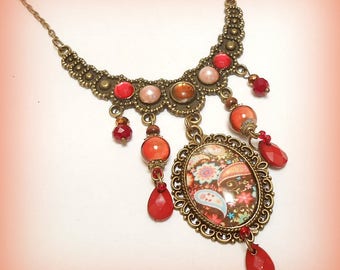 Cabochon necklace "cashmere multicoloured!!"