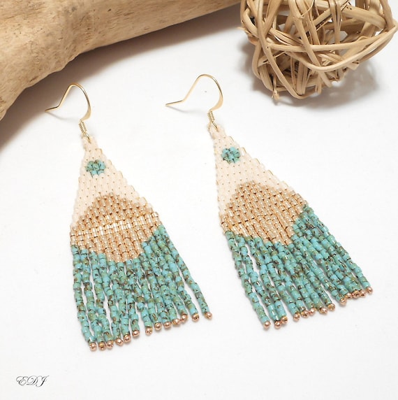 Boucles D'oreilles Perles Miyuki - Blanc Nacré, Pendantes, Plaqué Argent - Neuf Sans Emballage