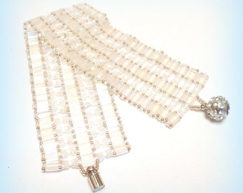 Woven Cuff Bracelet beads tila "Golden Crystal!"