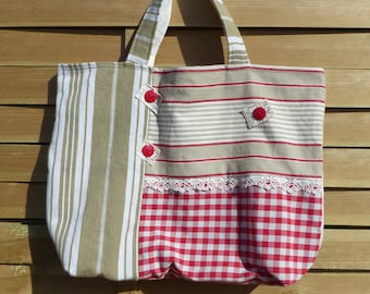 Old style French ticking tote bag