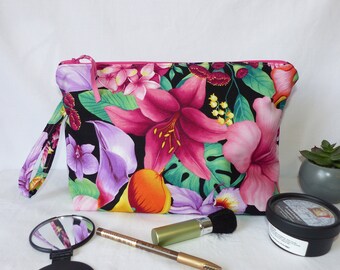 Large floral fabric toiletry bag, maxi designer fabric pouch