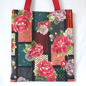 Japanische Stofftasche mit zwei verschiedenen Seiten, japanische Patchwork-Tasche mit Aufdruck