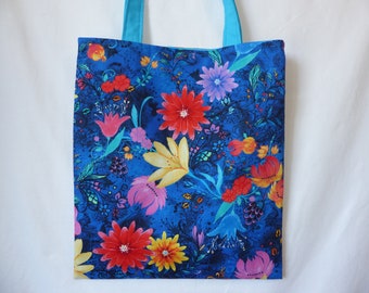 Flower tote bag, designer fabric bag, practical bag