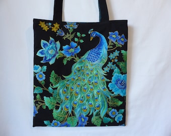 Designer fabric bag, peacock bag, unique tote bag