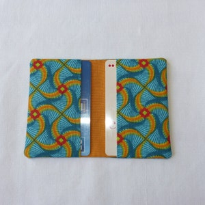 Porte-cartes deux cartes en tissu japonais, étui cartes bancaires, cadeau pas cher Bleu et ocre
