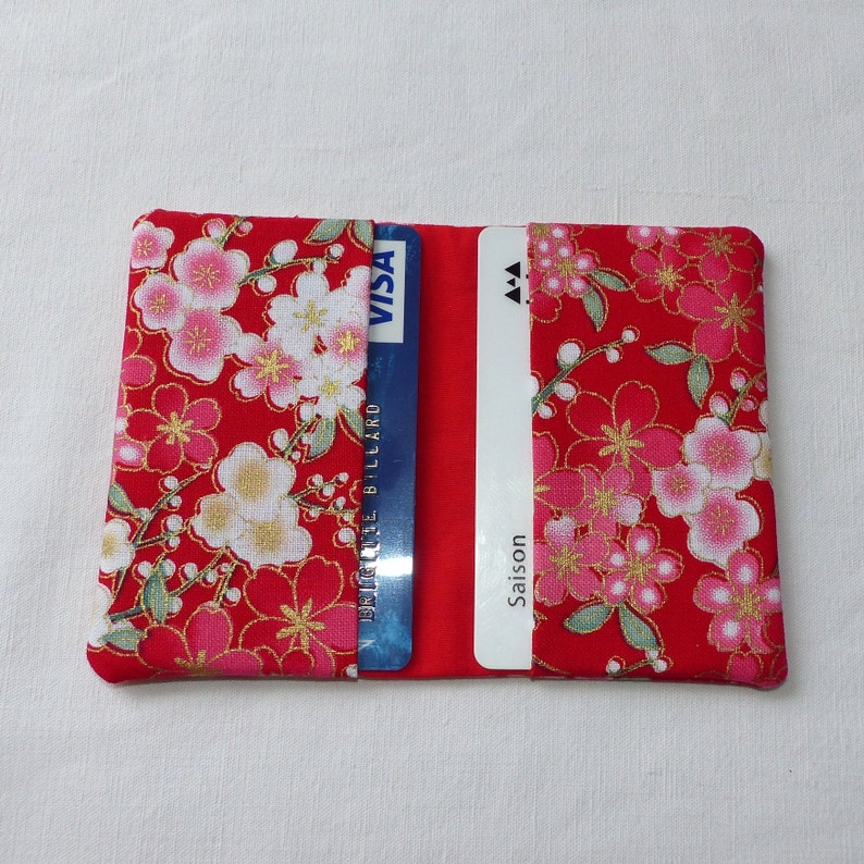 Porte-cartes deux cartes en tissu japonais, étui cartes bancaires, cadeau pas cher Cerisier japonais