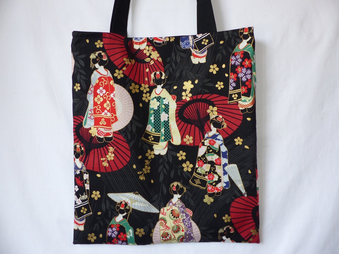 Japanese Fabric Bag Two Different Sides Stylish Tote Bag Etsy