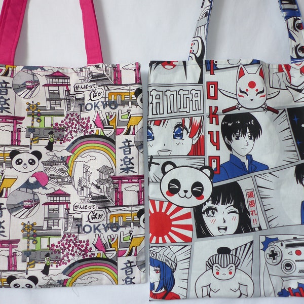 Grand sac en tissu japonais, sac Manga, sac ado