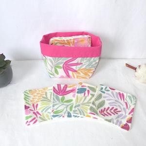 Washable bamboo sponge makeup remover pads and optional storage basket