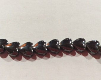 20 heart hematite beads