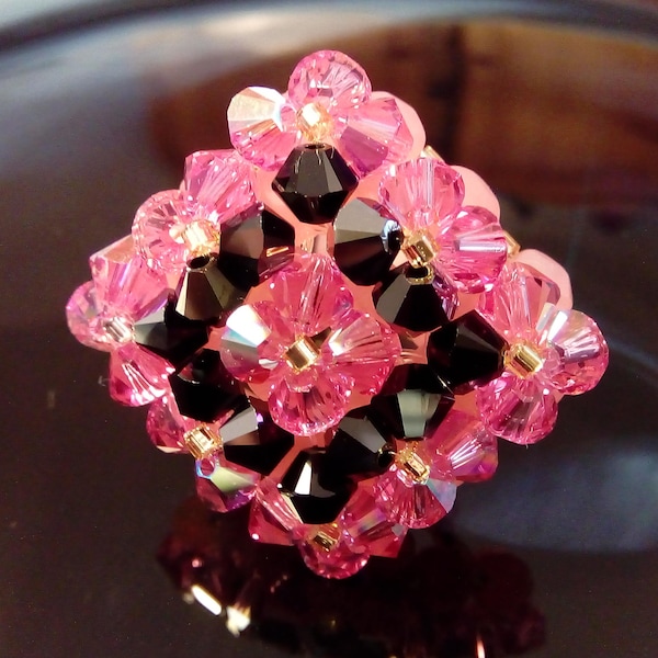 Bague losange rose noire en perles de cristal Swarovski