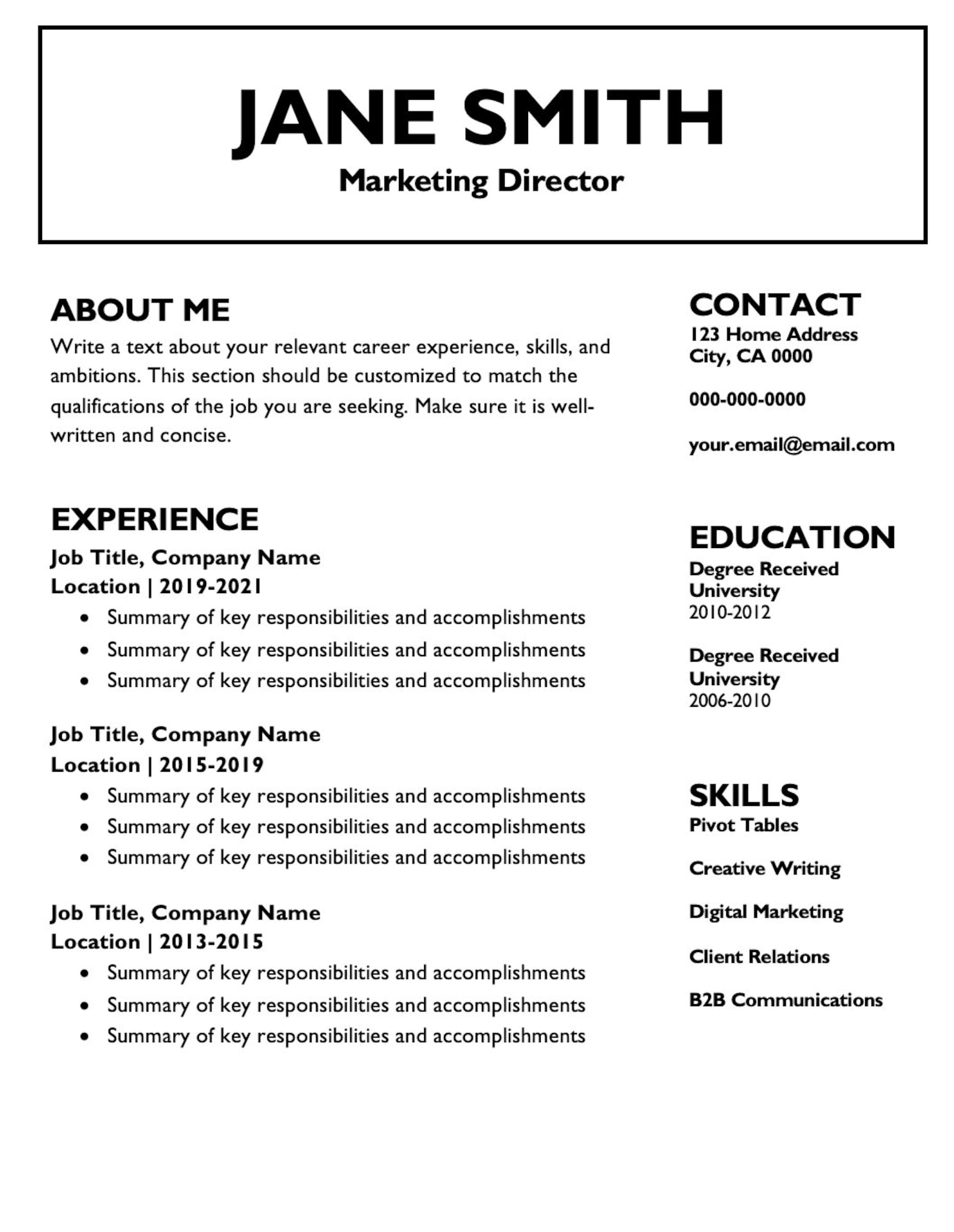 Professional Border Resume Template Etsy
