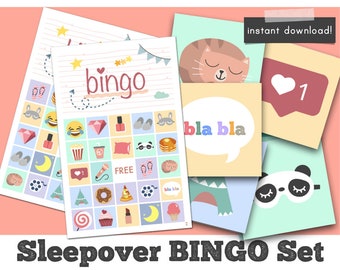 sleepover bingo, sleepover party game, slumber party bingo, slumber party game, printable