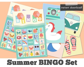 summer bingo games, summer party printable