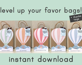 Hot Air Balloon Party Favor Bags, DIY Printable (Digital Download)