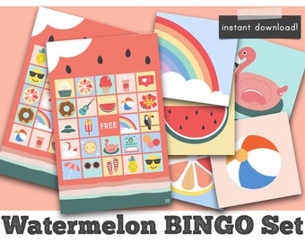 watermelon bingo, watermelon birthday party games, instant download printable.