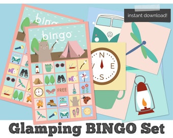 Glamping BINGO, Camping BINGO, glamping camping party games, instant download