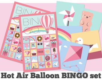 hot air balloon bingo game, up up and away bingo game, hot air balloon birthday baby shower party printable instant download personalised