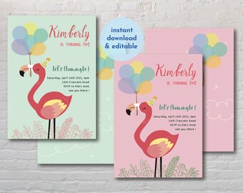 Flamingo invitation birthday party printable instant download let's flamingle