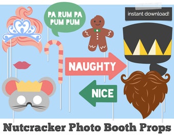 nutcracker photo booth props, nutcracker ballet party, instant download, Christmas party photo booth props