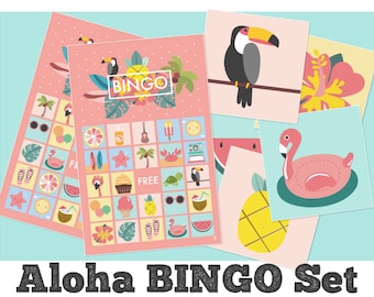 aloha bingo, aloha hawaii luau printable, aloha party games, summer party, instant download