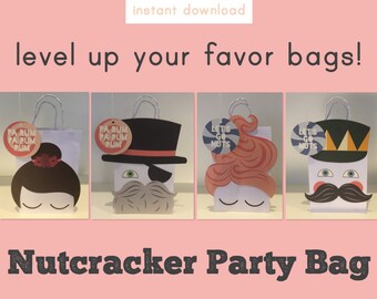 nutcracker favor bags, ballet favor bags, nutcracker ballet christmas party, instant download, personalised