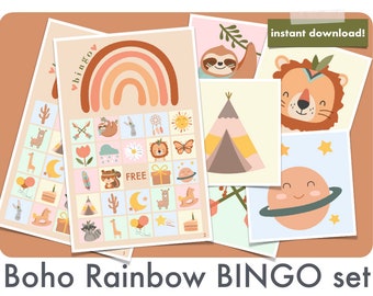 Boho Rainbow BINGO party games printable