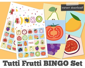 tutti frutti party bingo, watermelon fruit party games printable instant download